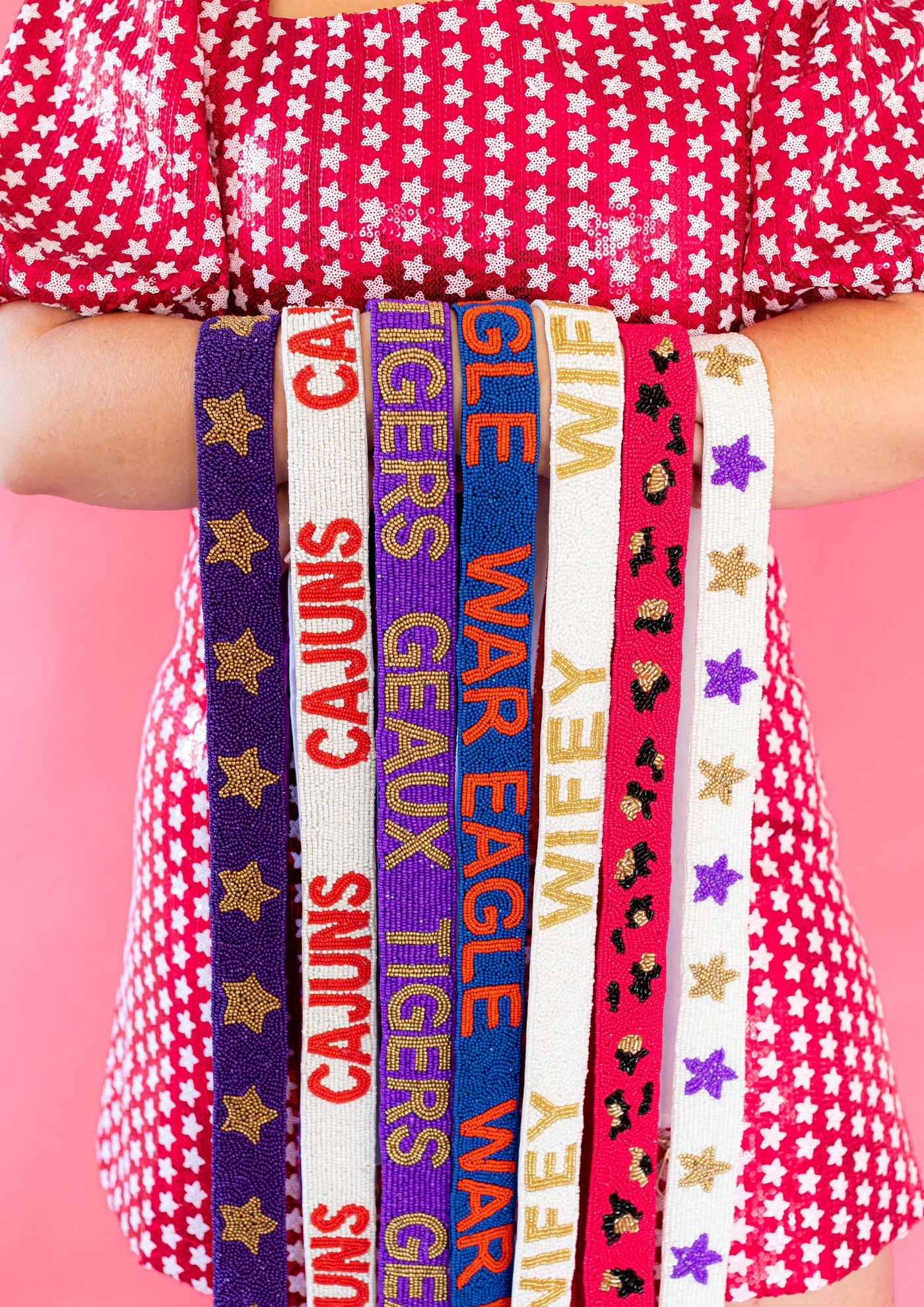 Seed Bead Bag Strap - Geaux Tigers (Purple and Gold)