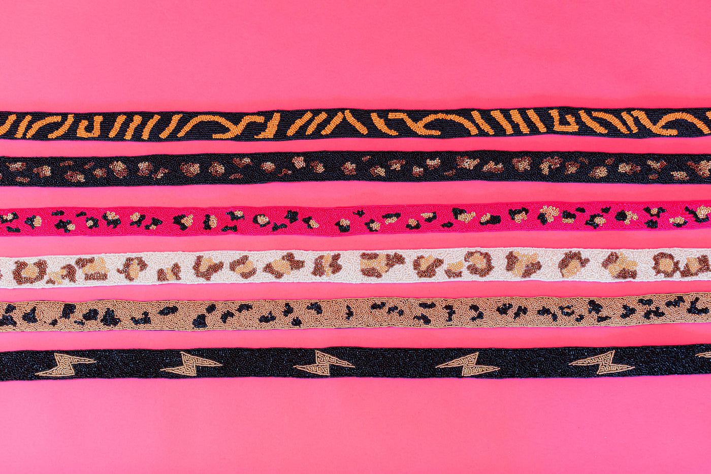 Seed Bead Bag Strap - Black and Gold Lighting Bolt