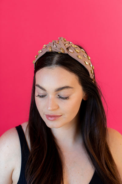 Rhinestone Knot Headband - Nude