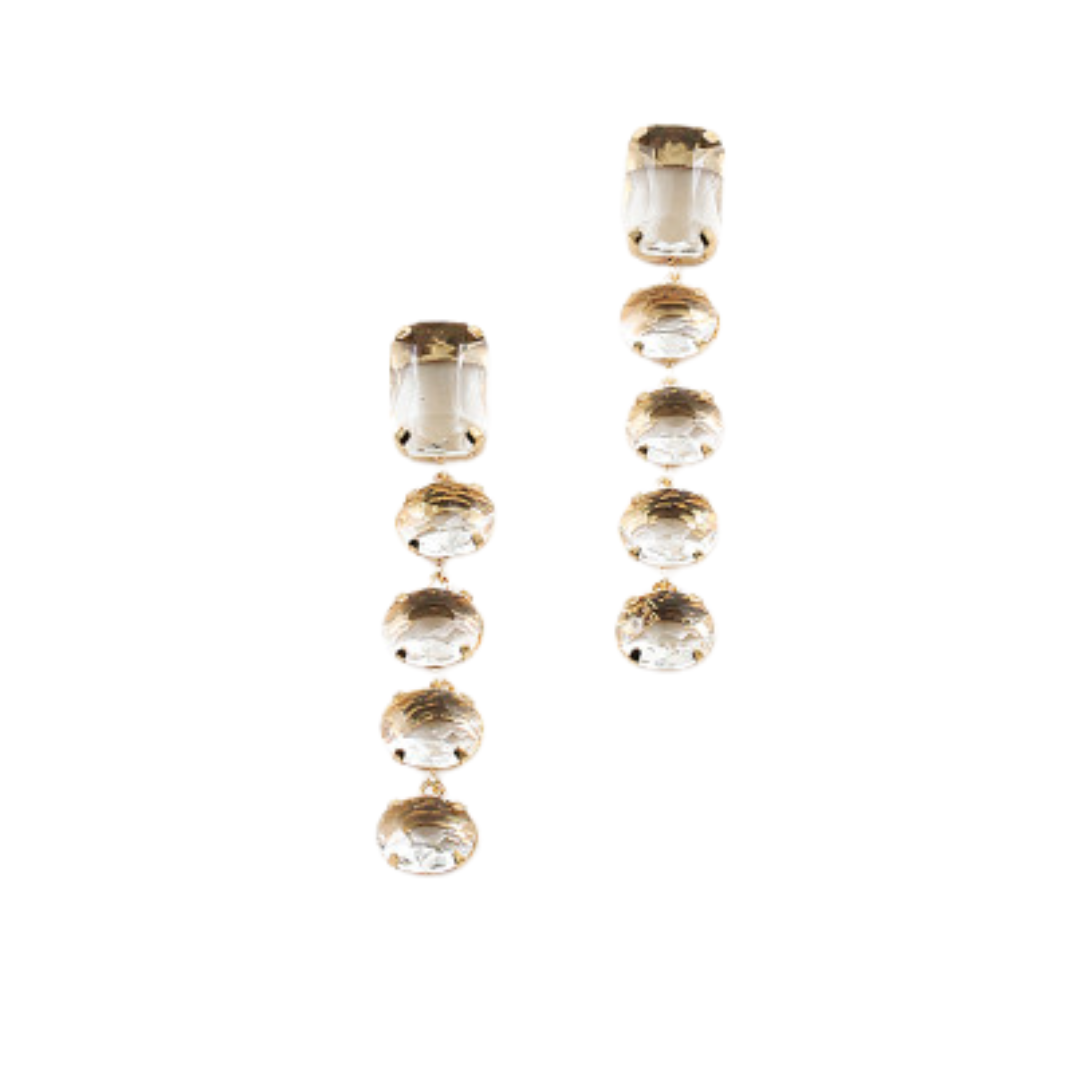 Rhinestone Drop Earrings - Gold