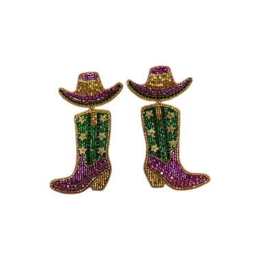 Mardi Gras Cowgirl Boot Earrings