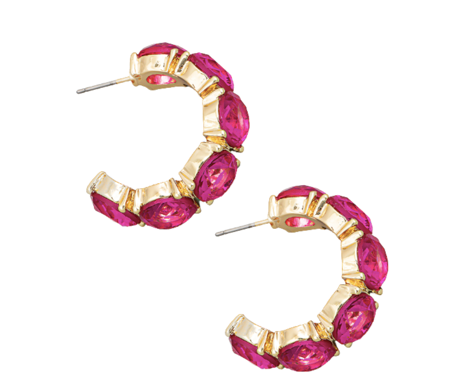 Rhinestone Hoop Earrings - Pink