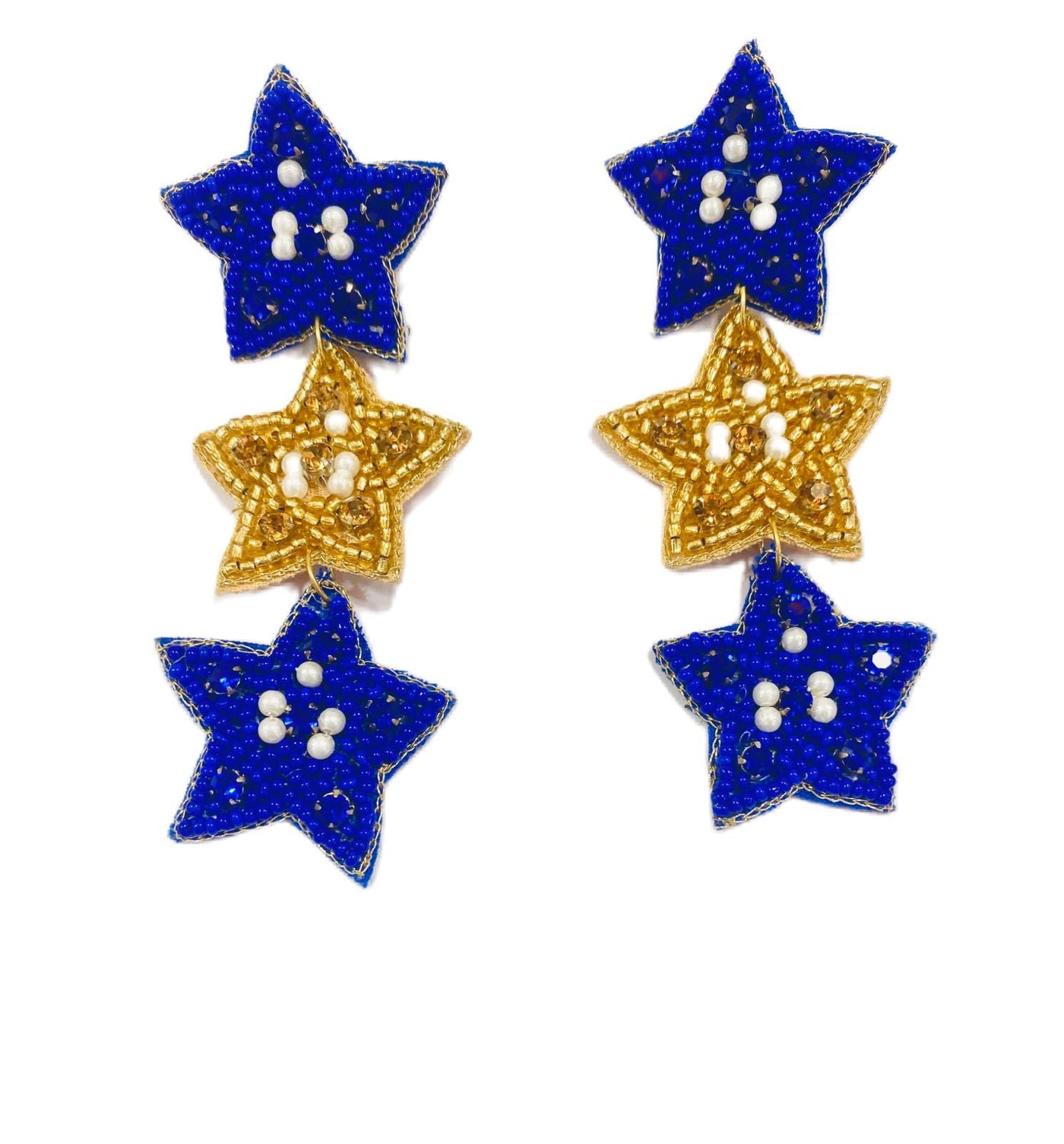 Triple Star Earrings - Blue and Gold