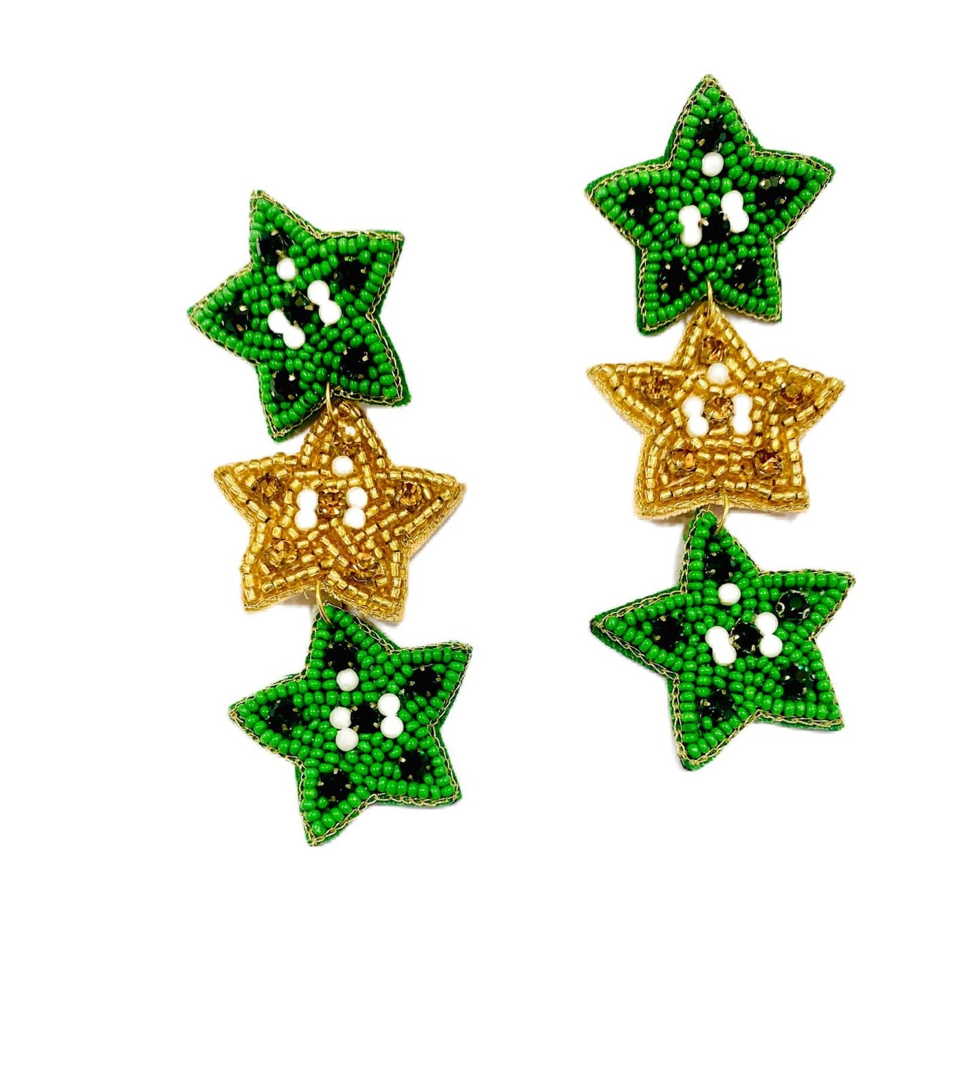 Triple Star Earrings - Green and Gold