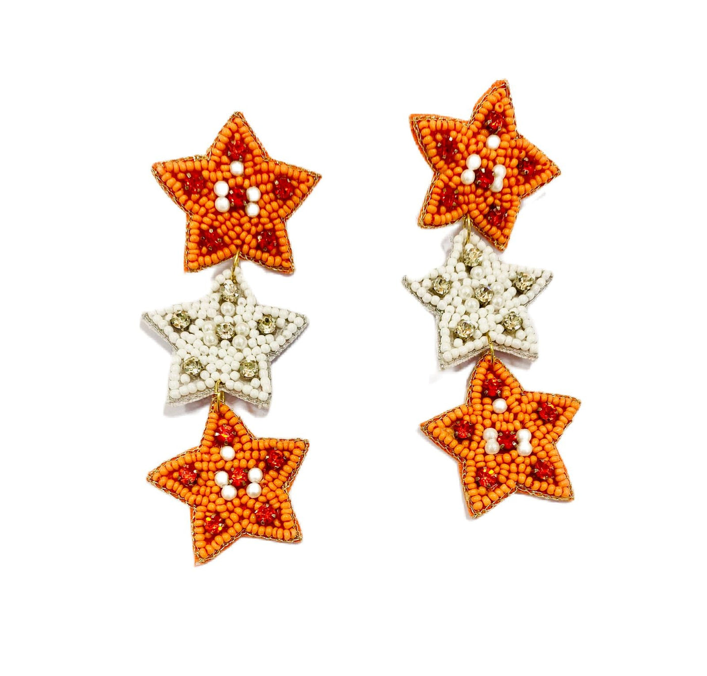 Triple Star Earrings - Orange and White