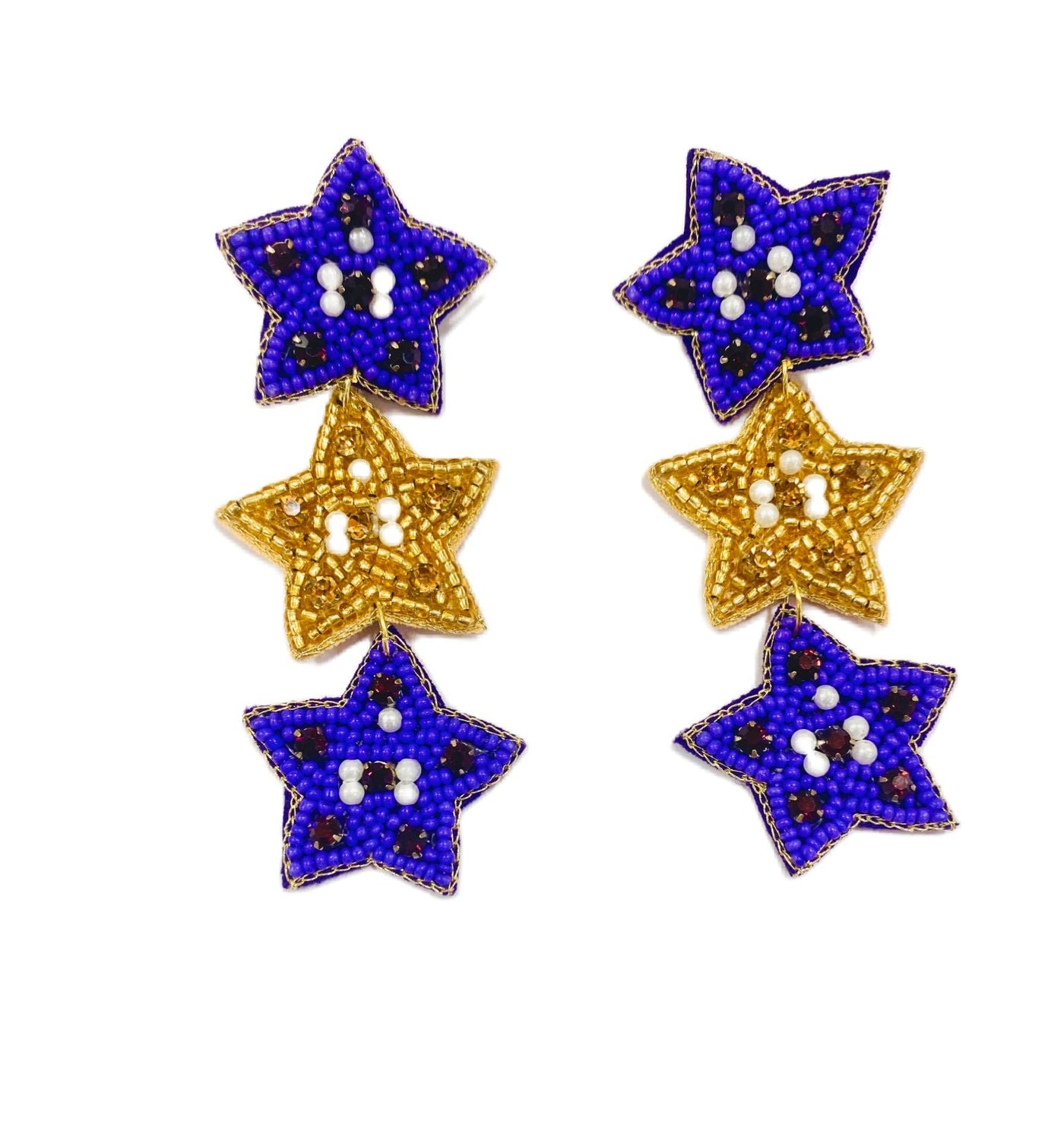 Triple Star Earrings - Purple and Gold