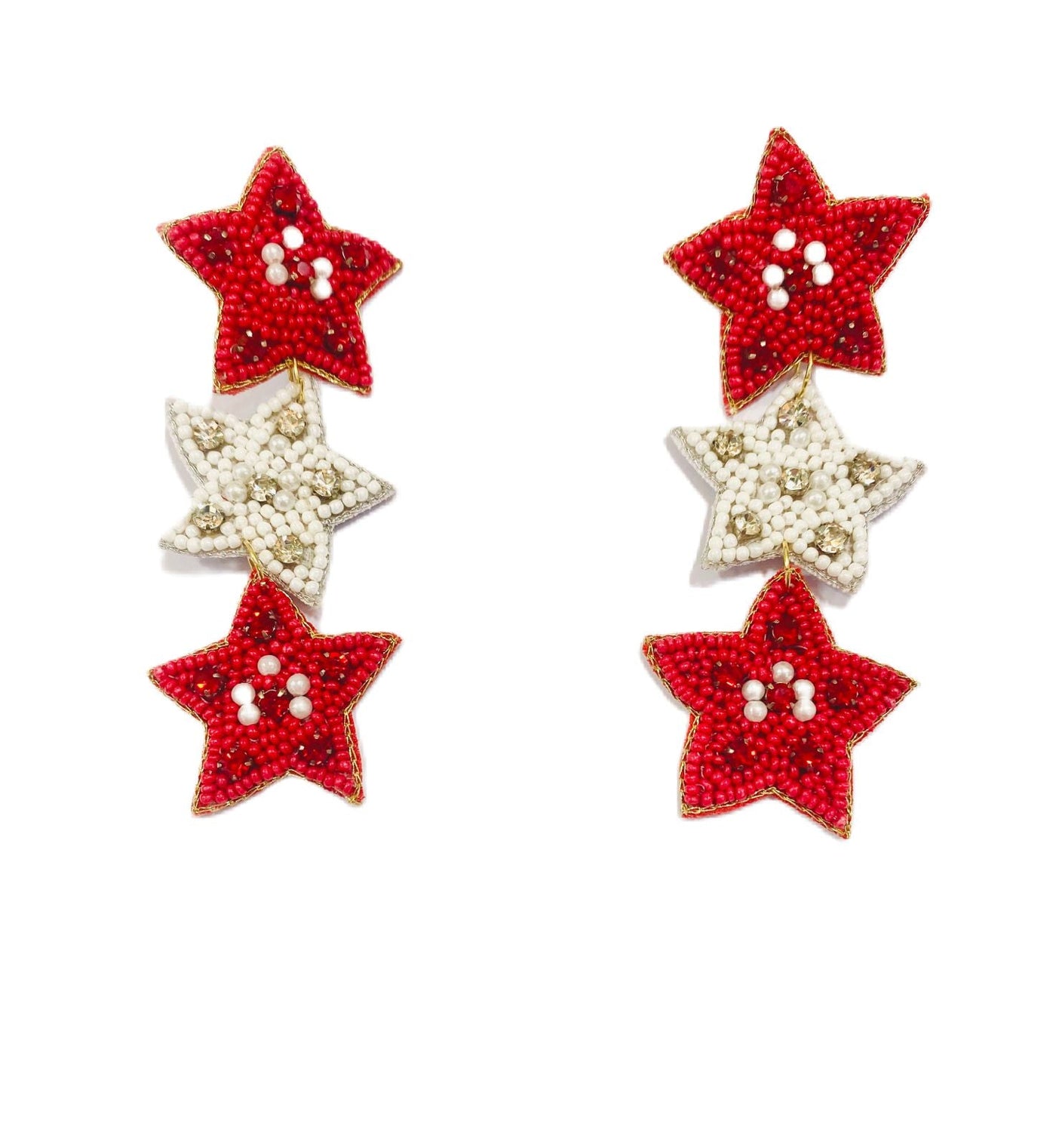 Triple Star Earrings - Red and White