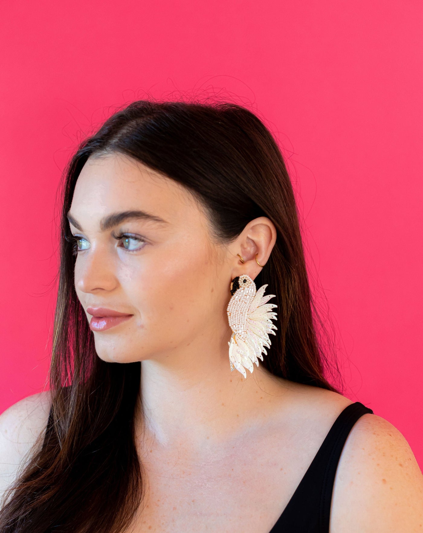 Sequin Parrot Earrings - White
