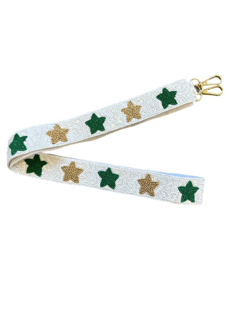 Sequin Strap - White with Green and Gold Star