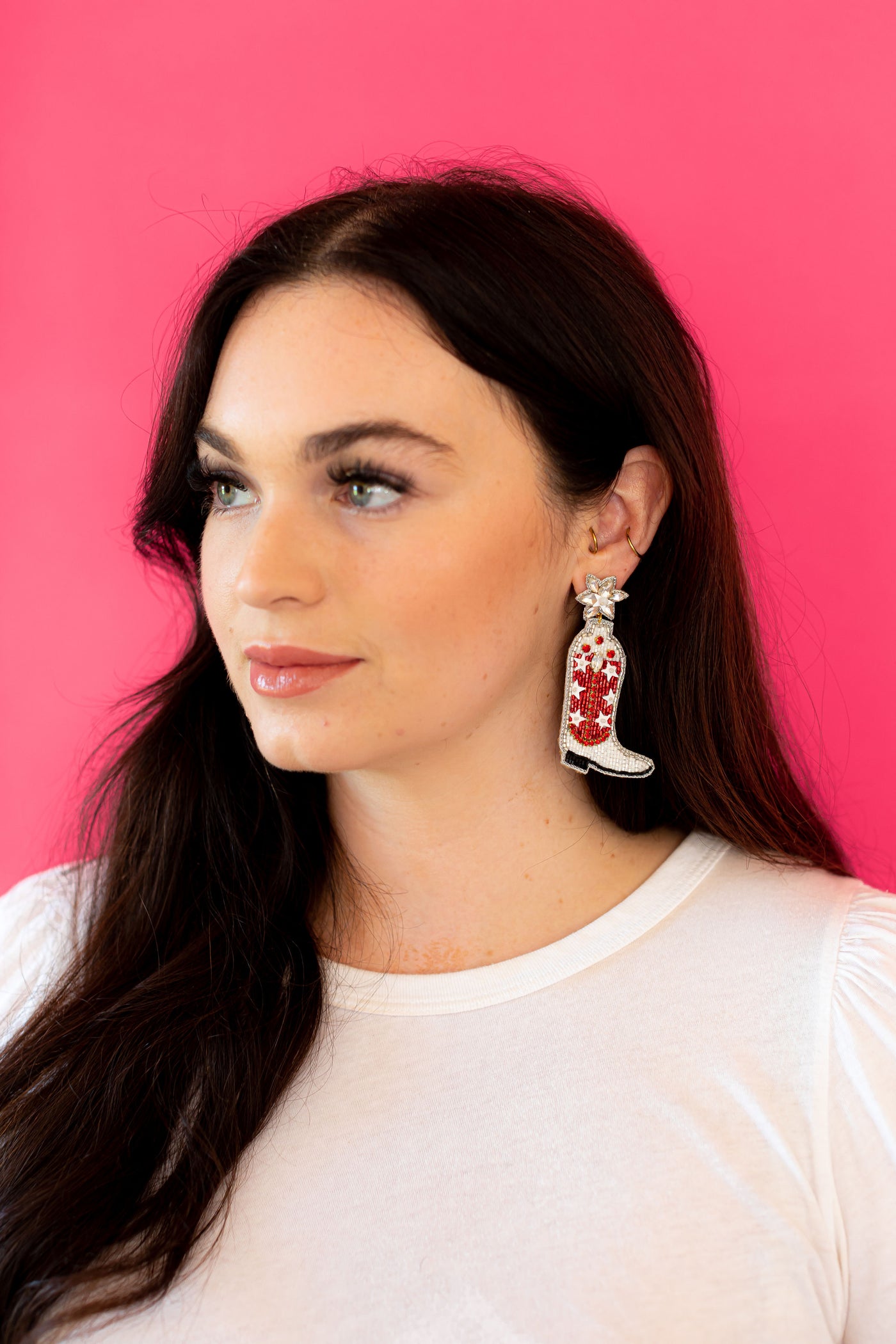 Cowgirl Boot Earrings - White and Red