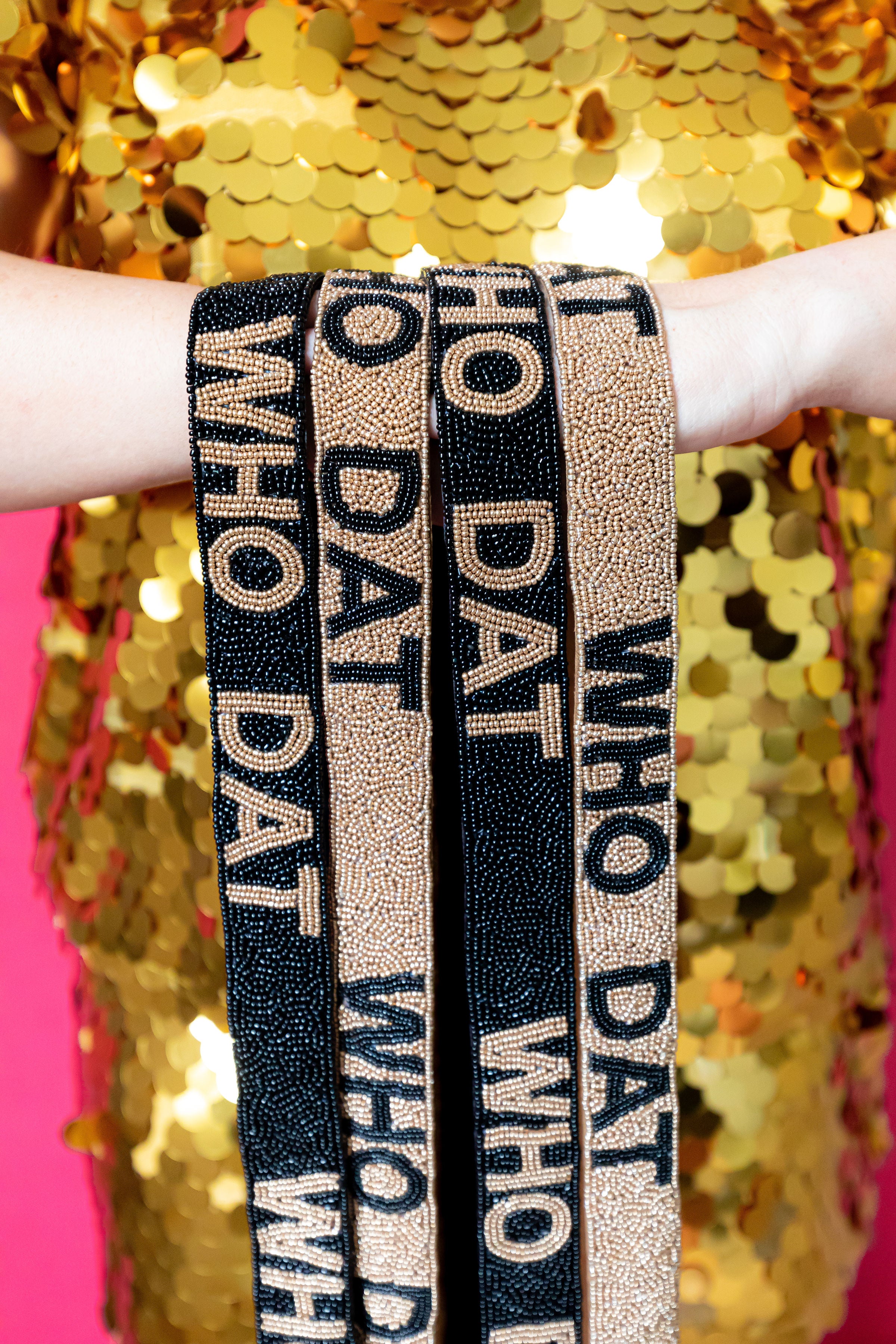 Seed Bead Bag Strap - Who Dat (Black and Gold) – Golden Lily