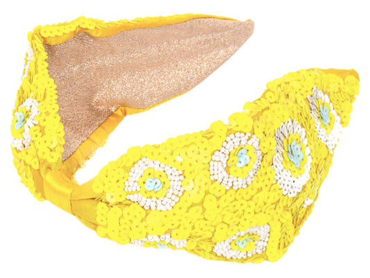 Yellow and White Sequin Headband