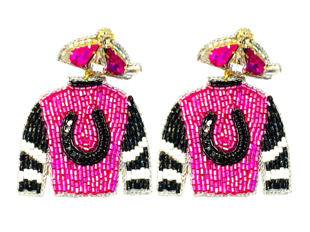 Derby Jersey Silk Earrings  - Pink and Black Horseshoe