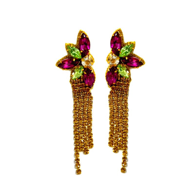 Flower Rhinestone Dangle Earrings - Mardi Gras