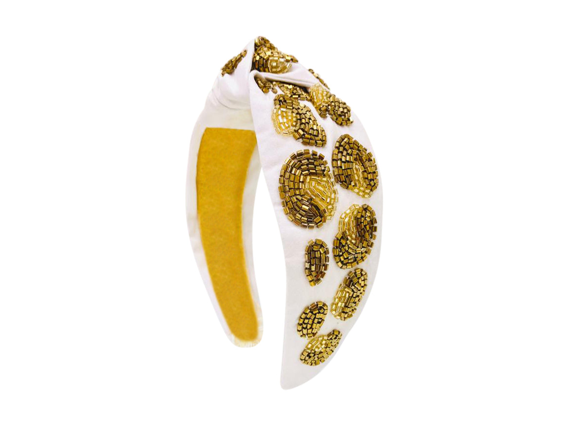 Leopard Beaded Headband - White