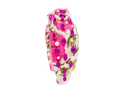Floral Print Headband - Pink Rhinestone Pink Flowers