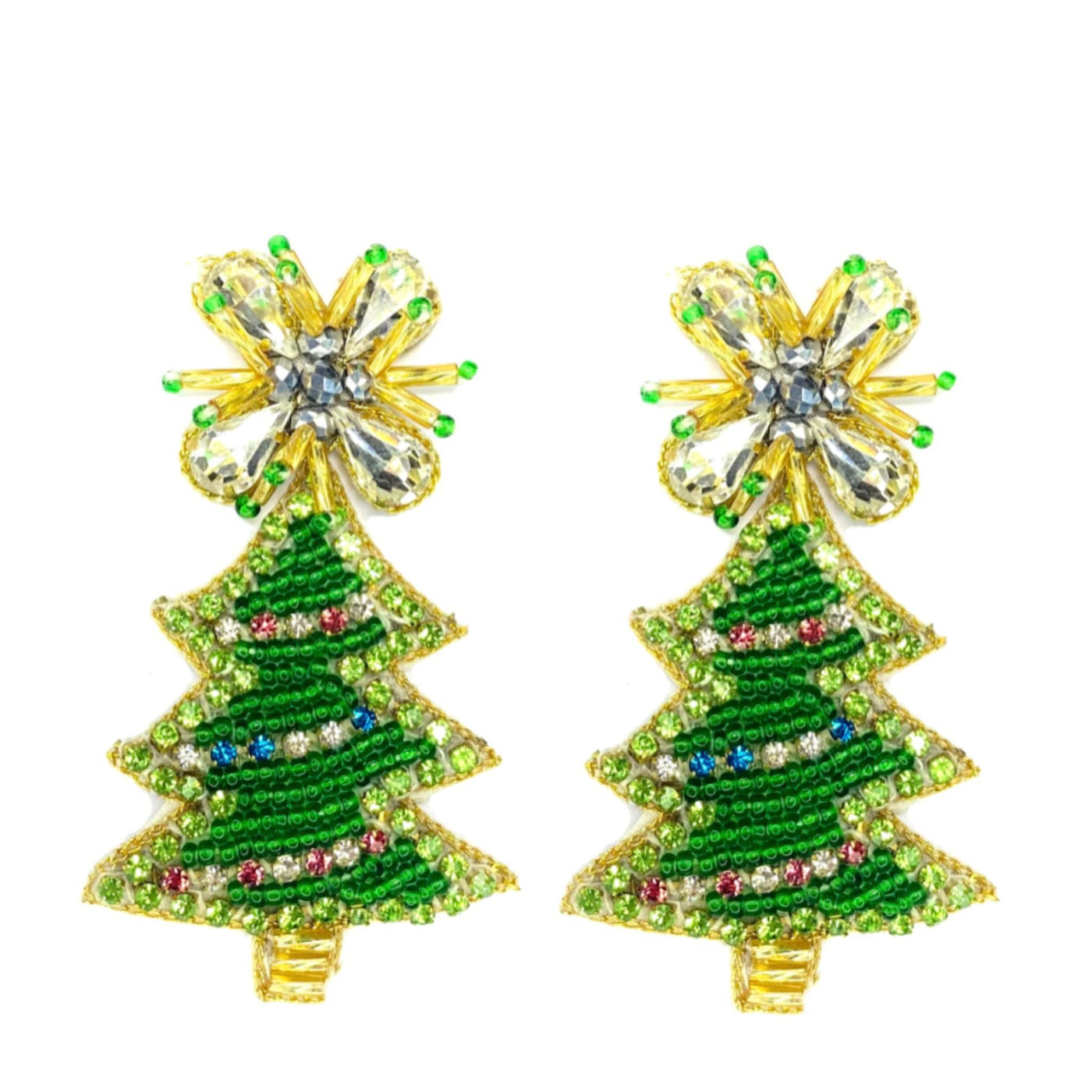 Sparkle Christmas Tree Earrings - Green