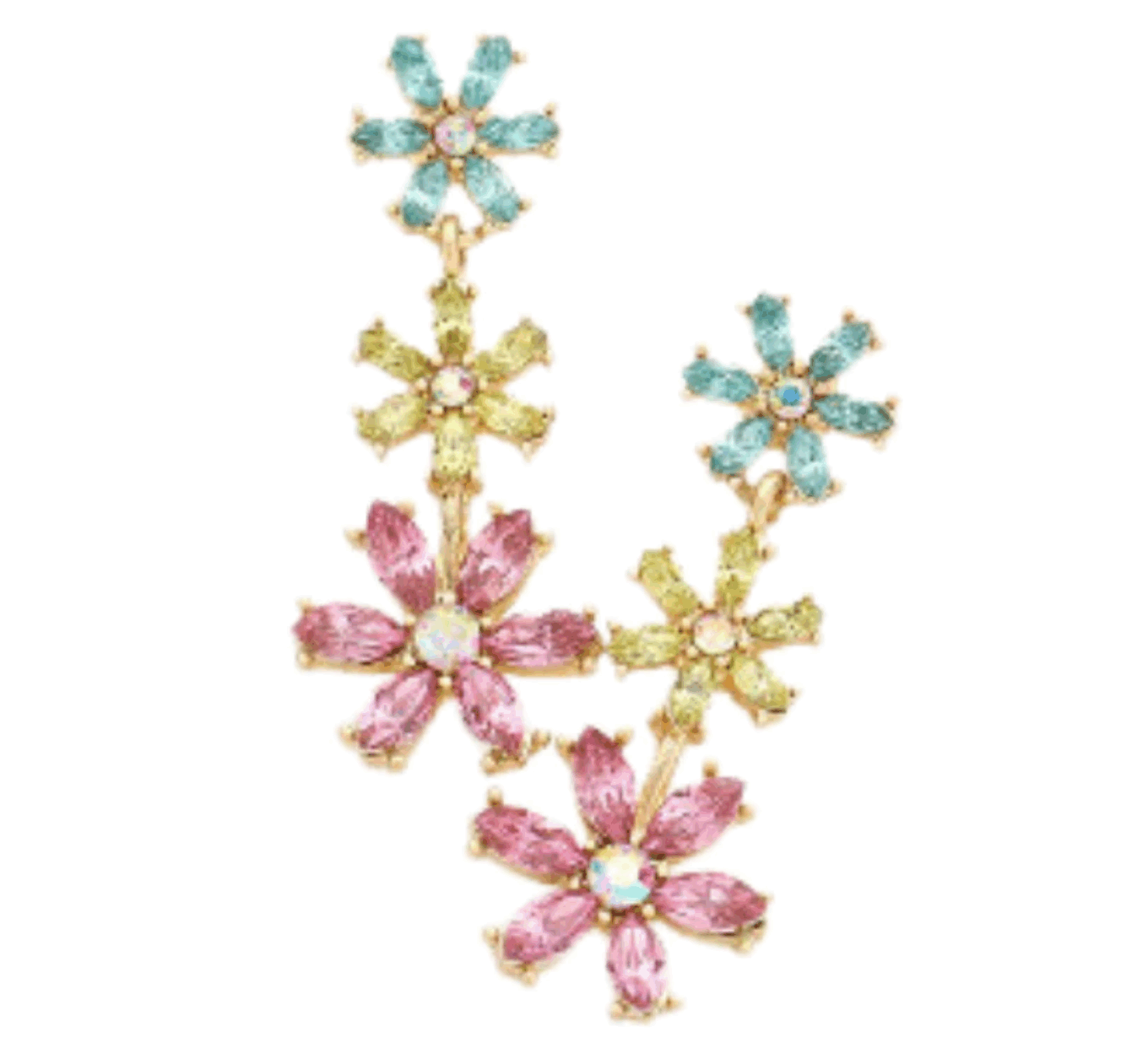 Triple Flower Dangle Earrings - Multi