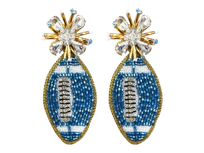 Football Burst Earrings - Light Blue and White